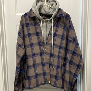 Plaid hooded jacket - two styles in one size L